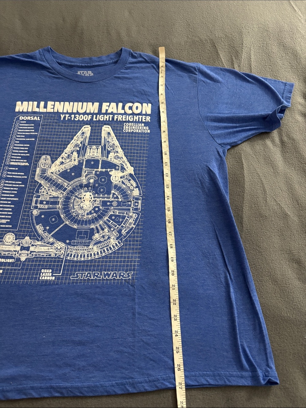 Star Wars Millennium Falcon Blueprint Graphic Tee Blue XL Disney Lucasfilm - Picture 5 of 7